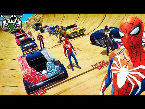 Homem Aranha e Heróis! CARROS na MEGA RAMPA Saltos Extremo
