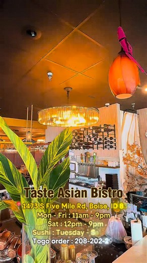 Taste Asian Fusion Bistro on Instagram: "Here we come 2026! We’re ready to serve up thoughtful flavors, genuine hospitality, and fresh Asian inspiration. Stay tuned for exciting new specials and delicious surprises ahead. at Taste Asian Fusion Bistro, Boise. Available for dine-in or to-go! Mon-Fri : 11am - 9pm. Sat : 12pm - 9pm. Happy hour from 3 to 6pm. Make a reservation online at www.tasteboise.com and www.opentable.com. To-go order call 208-202-2912. Order online at www.tasteboise.com or cal