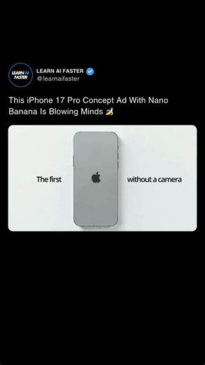 Learn AI Faster on Instagram: "Check out this amazing iPhone 17 Pro Spec Ad and how it was made! Inspired by the upcoming Apple Keynote, the creators imagined 3 new features and turned them into a fully AI-generated ad. • Character: Generated in Seedream (picked a relatable face from 40–50 options) • Shots: Seedream + Nano Banana for alternative frames & close-ups • Animation: ByteDance Seedance • Music: Suno | Voiceover: ElevenLabs • Extra clip (mother): Google DeepMind Veo3 (Source: @simonmeye