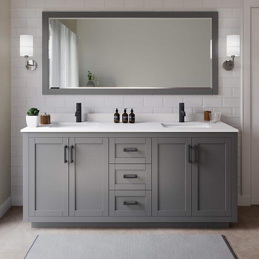 Reviews for Wyndham Collection Miranda 72 in. W x 22 in. D x 33.75 in. H Double Sink Bath Vanity in Dark Gray with White Cultured Marble Top | Pg 1 - The Home Depot