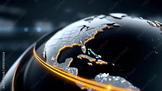 Globe model showing North America with bright highlights and lines indicating connections at night