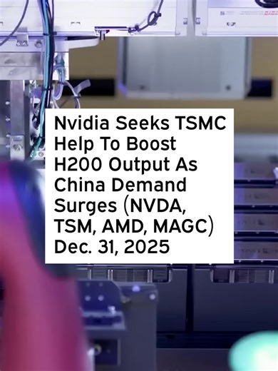 Chinese tech firms have reportedly ordered about 2 million H200 units, while Nvidia currently has roughly 700,000 in stock. Separately, the South China Morning Post said ByteDance plans to spend about $14 billion on Nvidia GPUs in 2026. Tencent reportedly accesses Nvidia’s Blackwell GPUs through a third party in Japan, while Alibaba has ordered AMD’s MI308 AI accelerators. #NVDA #AMD #TSM #MAGC #Nvidia #H200 #NvidiaH200 #MI308 #AMDMI308 #China #NvidiaChina #NVDAStock #NVDANews #AMDStock #AMDNews