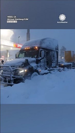 Trucks Buried by Heavy California Snow on I-5
