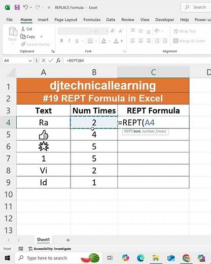 REPT Formula in Excel | Deepak Jhanswa | #rept #excel