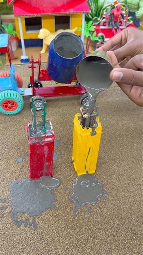 Tiny Pillar Cement Pouring Using Mini Tractor 🚜🏗️