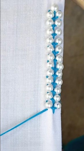 Very Beautiful feather bead border Embroidery design for beginners #featherstitch #beadsembroidery