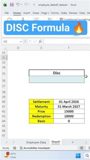 Excel DISC Formula Explained 👆#excelshorts #exceltips #shortfeed