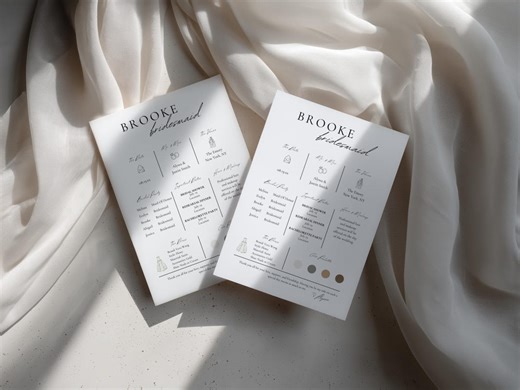 Bridesmaid Information Card Template, Editable Wedding Details Card, Minimal Bridal Party Guide, Modern Bridesmaid Info Card, MIN - Etsy