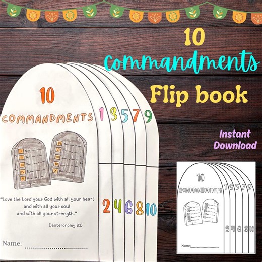10 Commandments Flip Book Printable | Bible Craft for Kids | Sunday School Ten Commandments Activity | Christian Homeschool Bible Lesson - Etsy