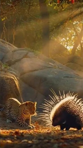 Leopard vs Giant Porcupine | A Dangerous Hunt Gone Wrong 🐆🦔 #shorts