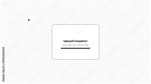 User interface element confirming successful digital file upload or data submission, presented with a clear 'Upload Complete!' message in a clean, contemporary design
