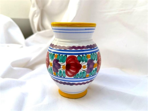 Vintage Modra Pottery Vase Hand Painted Slovak Folk Art Ceramic Floral Vase Marked Base Mid Century Rustic Decor - Etsy