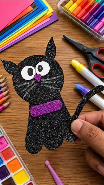 Glitter sheet cute cat craft ideas for kids #spcrafts #ytshorts #viralshort #craft #cat #trending