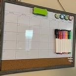 Calendar Whiteboard for Wall, 17x13 Inches Dry Erase Calendar Cork Board Combo, Magnetic Monthly White Board with Wood Framed, Hanging Dry Erase Board for Home Kitchen Office Planner Memo