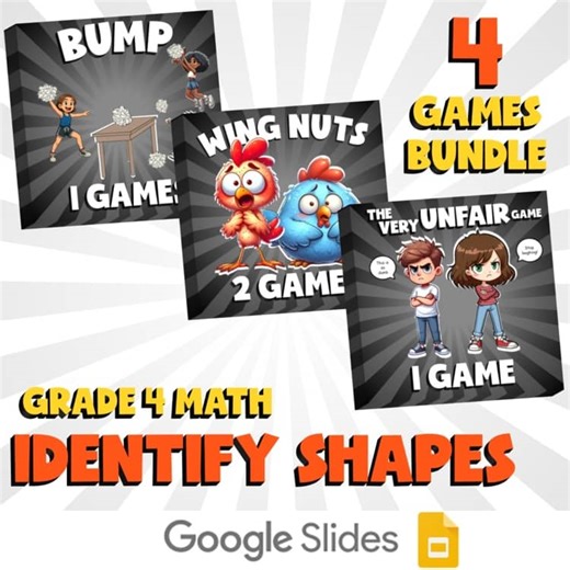 4 No Prep Math Games Bundle E - Identify Shapes - Grade 4 Review Activity
