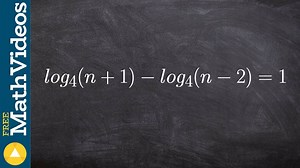 Using quotient rule of logarithms to solve an equation, log4 (n + 1) - log4 (n - 2) = 1