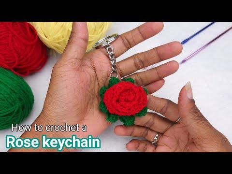 Wow... How to Crochet a Rose Keychain Tutorial🌹 Step-by-Step for Beginners