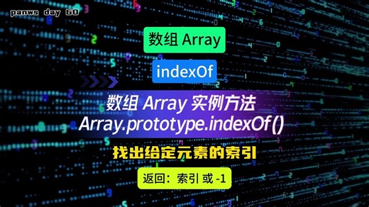 掌握 JS 原生 060: 数组 Array 实例方法 Array.prototype.indexOf() 从数组中找出给定元素第一次的索引。