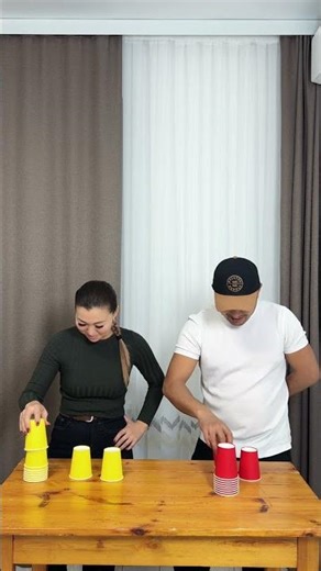 Who can stack the cups the fastest? ⏱️Speed, focus, no mistakes — go!#shorts #youtubeshorts