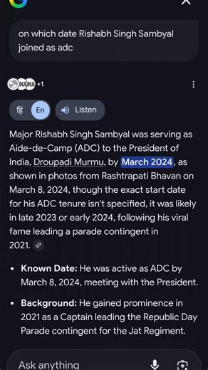 Major Rishabh Singh Sambyal joining date#adc#parasf#shorts#major#trending#army