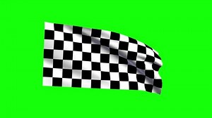 Racing car checkered flag waving, green screen