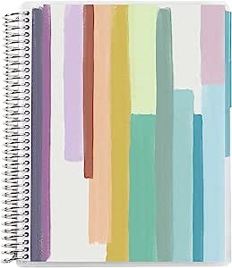 Erin Condren 7" x 9" Spiral Bound Graph Paper Notebook - Painted Stripes. 3 Subject Tabbed. 160 Page Writing, Drawing & Art Gride Ruled Notebook. 80 lb. Thick Mohawk Paper. Stickers Included