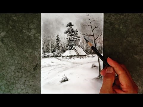 How to draw winter landscape by pencil with easy ways.