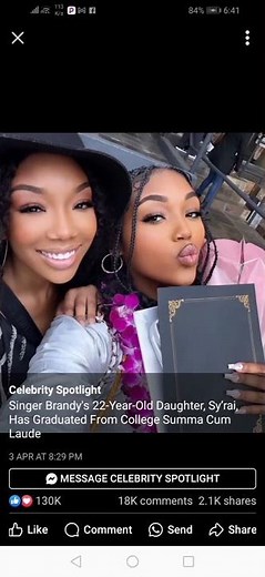 R&B singer Brandy daughter graduates from college.
