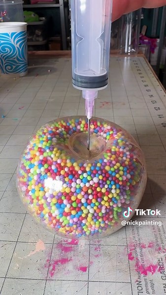 Making a vacuumed stress ball with foam beads and filling a stressball with water and mica powder #nickpainting #stressball #diy #vacuum