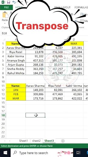 Paste Transpose in Excel | Convert Rows to Columns in Seconds #excel