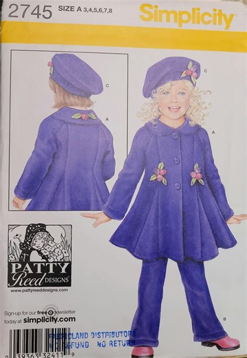 Girls Coat Sewing Pattern – Simplicity 2745 Patty Reed Coat Pants Hat Set, Size 3-8, UNCUT - Etsy