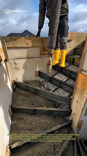 Build Stairs in Minutes?! Satisfying Concrete Pouring Process 🔥