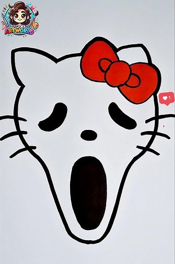 How to Draw Hello Kitty Halloween Mask 🎃 | Creepy Cute Art Tutorial #halloween #drawing #hellokitty