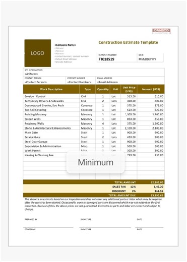 Editable Construction Work Order Template – Invoice & Estimate Form for Contractors | Printable Digital File - Etsy