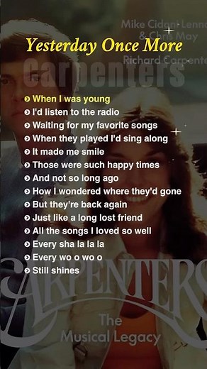 Yesterday Once More - lyrics - Carpenters #englishsongs #nostalgic #70smusic #classicalmusic