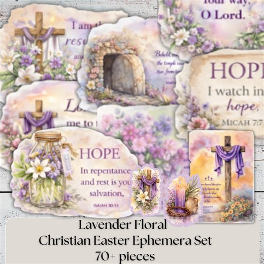Christian Easter Ephemera Set, Bible Journaling Printables, Resurrection Tomb, Floral Faith Junk Journal Kit, Scripture Collage Papers - Etsy
