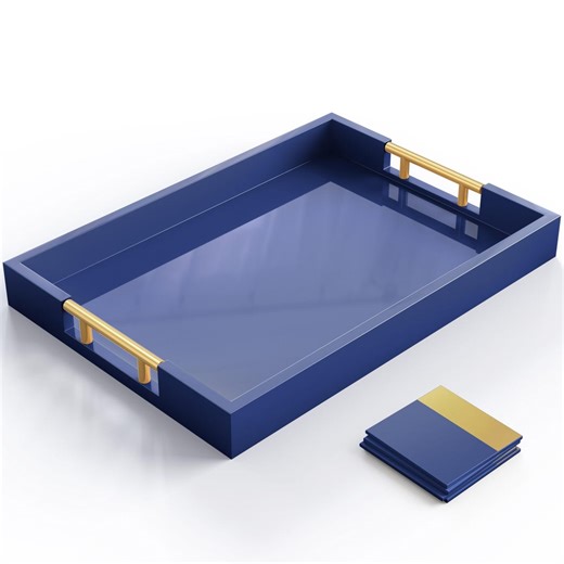 Wooden Serving Tray Navy & Gold Set: With 4 Matching Coasters - Etsy