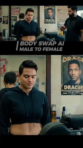 MTF • Body Swap AI: Barbershop M2F [Veo 3 • Male to Female • Him to Her] #veo3 #bodyswap #mtf