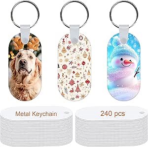 240 Pcs Metal Sublimation Keychain Blanks Bulk, Double Sided Heat Transfer Ornament Blanks With Keychains