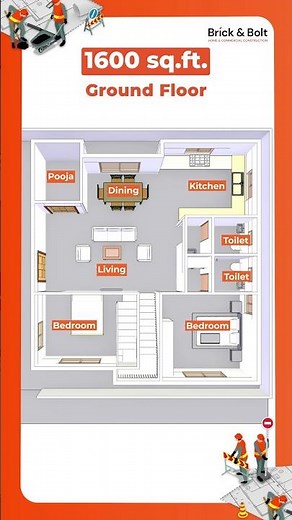 Duplex House Design | 4 Bedroom Home Plan on 1600 Sq Ft Plot | Ground + First Floor Layout