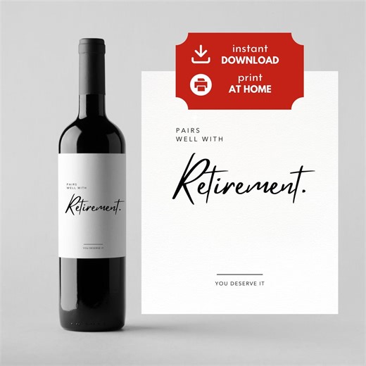 Retirement Wine Label, Elegant Handwritten Style, Pairs Well With (printable PDF Download) - Etsy