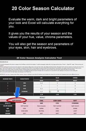 20 Color Season Calculator Excel / 12 Color Season Test / 16 Color Season Test / Color Season Analysis / Stylist Tools - Etsy