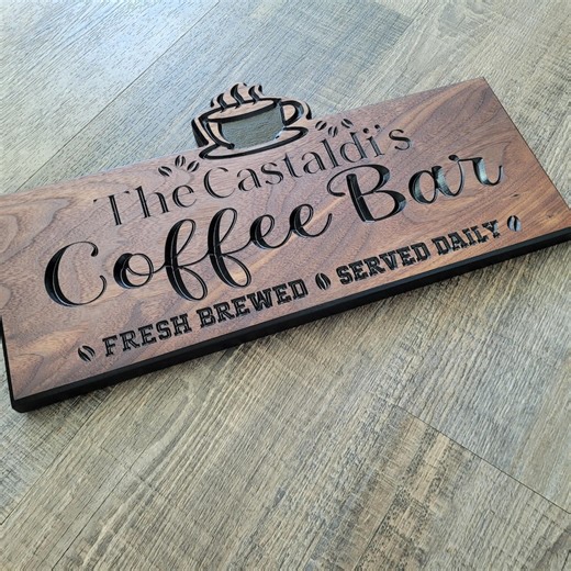 Personalized Coffee Bar Sign: Custom Black Walnut Cafe Decor - Etsy