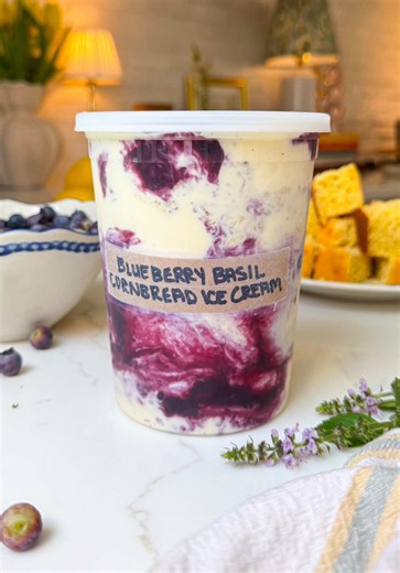 Blueberry Basil Cornbread Custard Ice Cream Recipe