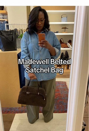 Okay @madewell I love this Belted Satchel Bag in the Dark Carob suede 😍 #pursetok #madewell #suedebag