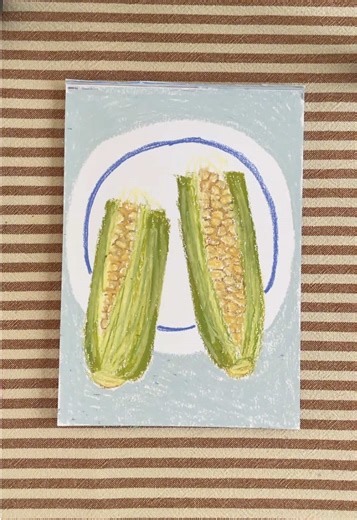 Creative Oil Pastel Drawing of Corn on the Cob