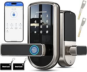 Keyless-Entry Fingerprint Smart Door Lock, Smart Locks for Front Door with Code Passcode App Control All in One Zinc Alloy Electronic Digital Door Lock with Keypad, Easy Installation