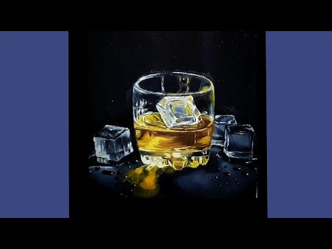 How to draw a shiny realistic object (ice cubes and a glass of whisky) by using Oil-paint