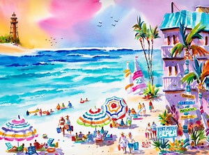 Fort Myers Beach Art, Sanibel Florida Print, Canvas Art, Ellen Negley, Beach Watercolor, Florida Art, Beach Art, Watercolor, Tropical Art - Etsy