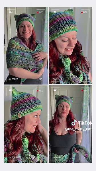 Stay cozy and cute with these shawl/scarves and kitty ear beanies! You can grab the pattern from my website (🔗 in bio) 💜🧶 #CrochetLove #HandmadeFashion #FallVibes #YarnLife #CozyStyle #KittyEarBeanie #ScarfSeason #DIYCrochet #CrochetAddict #CozyVibes #CrochetPatterns #crochetersoftiktok